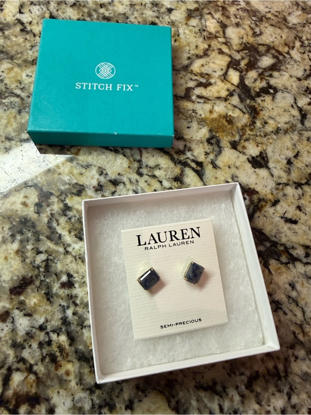 Lauren Ralph Lauren Navy and Silver Square Stud Earrings